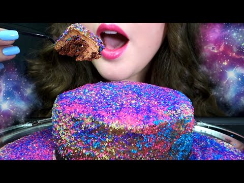 ASMR Galaxy Chocolate Cake 🌌 SATISFYING Eating Sounds