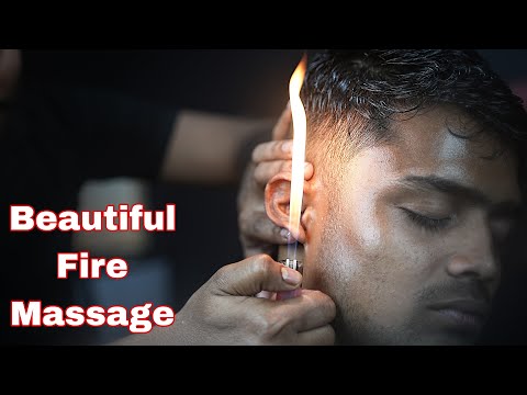 ASMR Beautiful Fire Massage  | Fire Massage On Ear | Oil Head Massage With Fire | Neck Cracking