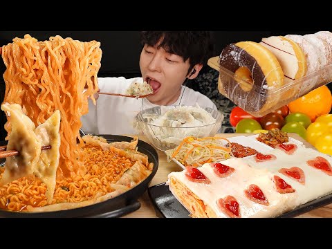 ASMR MUKBANG 떡만두 라면 & 스팸 계란말이 & 간장 만두밥 & 디져트! Spicy Ramyun with Tteok, Mandoo REAL SOUND!