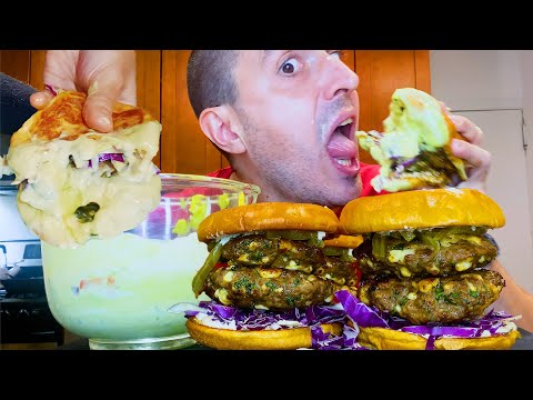 ASMR CHEESE SAUCE CACTUS BURGERS + AVOCADO 치즈 버거 * MUKBANG NO TALKING * NOMNOMSAMMIEBOY