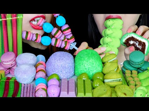 ASMR PURPLE MARSHMALLOW SNOBALL, GUMMY BURGER, MOCHI, JELLY NOODLES, MACARON, KITKAT, POCKY, PEEPS먹방