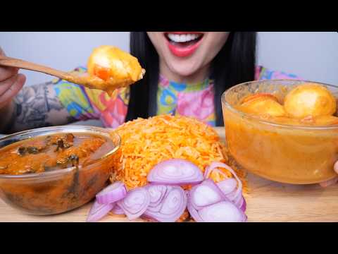 EGGS & OKRA MASALA + RICE (INDIAN FOOD ASMR EATING SOUNDS) NO TALKING | SAS-ASMR