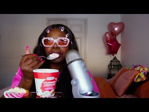 Celebrating Subscriber SOL New Baby | Strawberry Shortcake Ice Cream Treat ASMR Eating Sounds