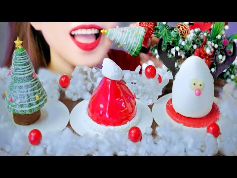 ASMR MERRY XMAS CAKE EATING SOUNDS | LINH-ASMR