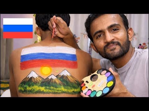 ASMR | Doing My Friend Relaxing Back Painting Russian Flag 🇷🇺 