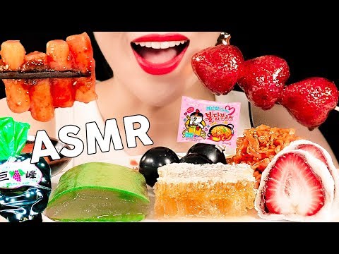 ASMR Most Popular Food on My Channel 미니잇츠 채널 인기메뉴 (알로에,벌집꿀,탕후루,딸기찹쌀떡,쿄호젤리,까르보불닭,떡볶이) 먹방 | MINEE EATS