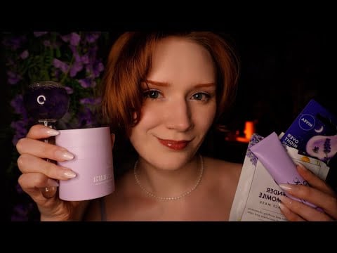 ASMR💜Gentle Lavender Skin Care💆‍♀️Clicky Whisper,Face touching 😴
