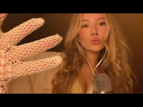 ASMR | Up close mouth sounds & whispering with lace glove👄