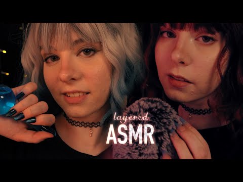 layered ASMR | slow close up Whispering, "Tktk" Mouth Sounds, Water Globes & Head Brushing