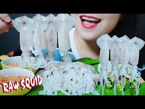 ASMR EATING RAW SQUID PLATTER CRUNCHY CHEWY EATING SOUNDS | LINH-ASMR #LINHASMR