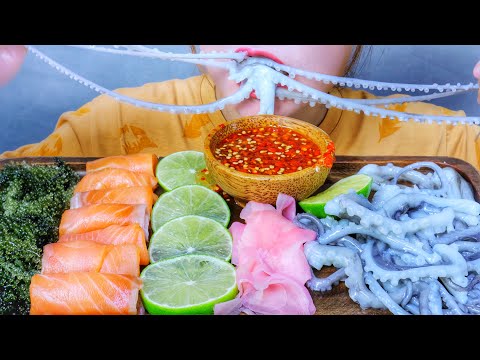 ASMR EATING SMOKED SALMON X RAW OCTOPUS , EATING SOUNDS | LINH-ASMR