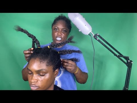 ASMR✨HAIRPLAY ON MY SISTER  BRAIDING HER HAIR WITH GUM CRACKING SOUND. Soft whispers