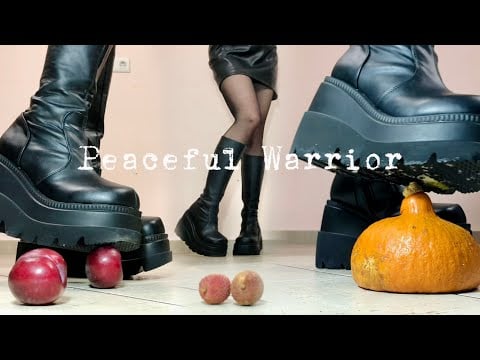 Pea vs. Pumpkin's Army! Boots Crushing Food! Oddly Satisfying! ASMR
