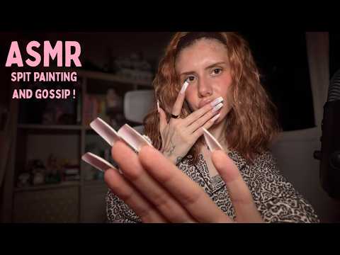 ASMR | cleaning your face while we gossip! (spit painting, whispers, mouth sounds)