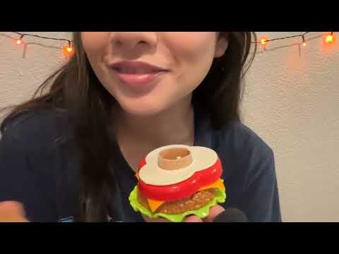 ASMR trying a lollipop burger candy w/mouth sounds (licking) and whispering 🍔🍭