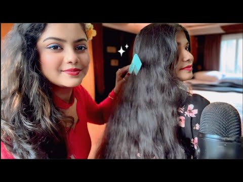 ASMR Hairplay With My Bestie Long Hair (Hair brushing, Oil Massage, Spray Sounds, Scalped Massage)😪😪