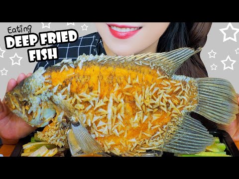 ASMR DEEP FRIED HUGE FISH X SPRING ROLL , EATING SOUNDS | LINH ASMR