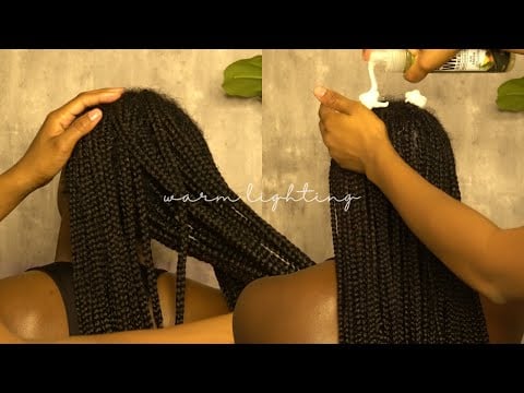ASMR Box Braids Scalp Oiling, Scratching, & Foam ✨ (whispers + warm lighting)