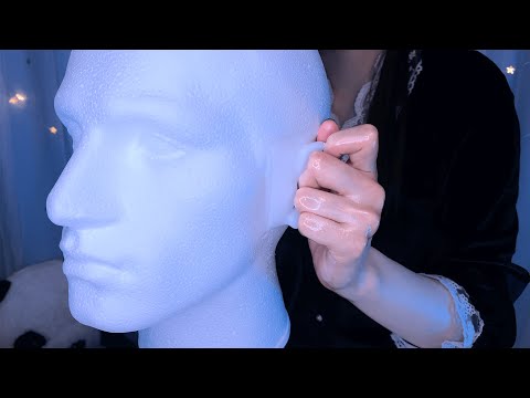 ASMR Brain Melting Ear Massage to Fall Asleep 😴 lotion, oil, cream, vaseline, SR3D dummy head/耳マッサージ