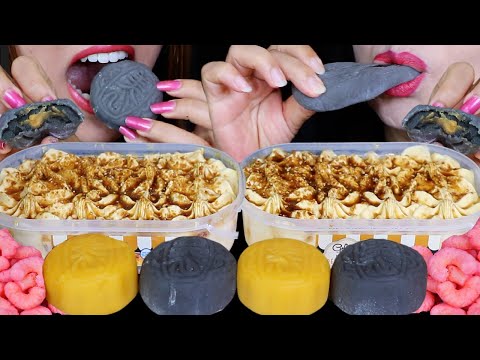 ASMR GOOEY CARAMEL GELATO TUBS & SNOWSKIN BLACK SESAME + MANGO MOONCAKES *SOFT ICE CREAM EATING* 먹방
