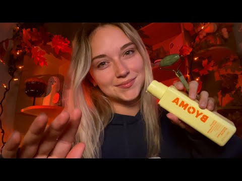 ASMR Doing Your Bedtime Skincare (Fall🍂, Dark, & Cozy🧶☕️)