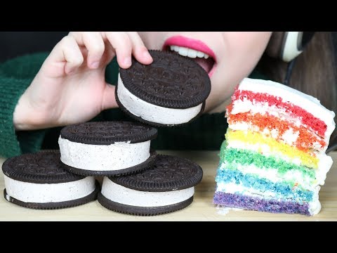 ASMR OREO ICE CREAM SANDWICHES & RAINBOW CAKE *homemade* (Eating Sounds) No Talking