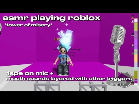 asmr playing roblox (tower of misery), mic on tape + mouth sounds layered