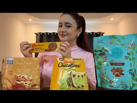 ASMR: PROVANDO CHOCOTONE DE PISTACHE, PANETTONE DE NOZES COM DOCE DE LEITE E COOKIES SPECULOOS