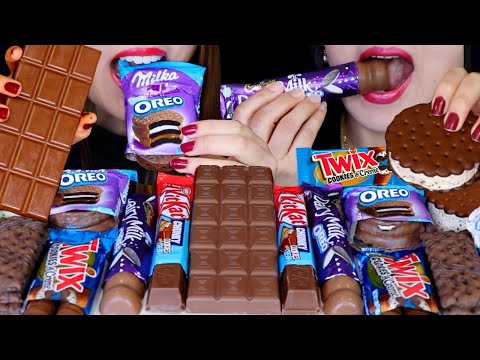 ASMR MILKA OREO TORTA, KITKAT CHUNKY, TWIX COOKIES & CREME, CADBURY, HERSHEY'S EGG, ICE CREAM 먹방