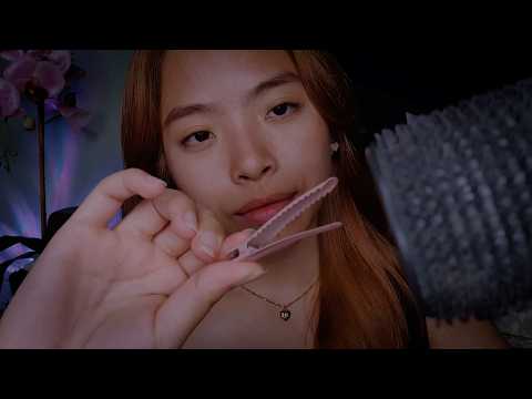Curlers in your hair while you rest 🎀 Gentle Hair Play with Hair Brushing & Scalp Massage ASMR 💫