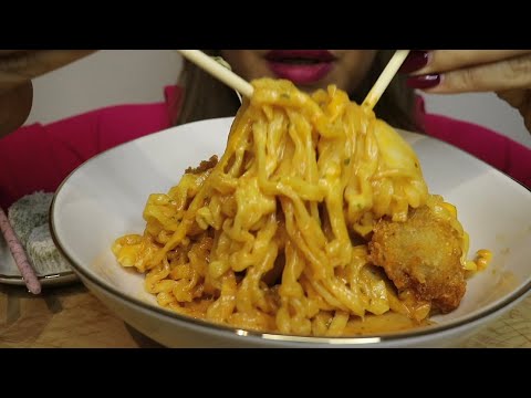 ASMR CARBONARA NOODLES / CHICKEN / DESSERT MOCHI / no talking / CREMA ASMR #asmr #noodles #mochi