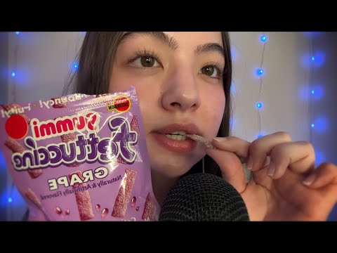 asmr ~ eating gummi fettuccine ~ mouth sounds + some inaudible whispers