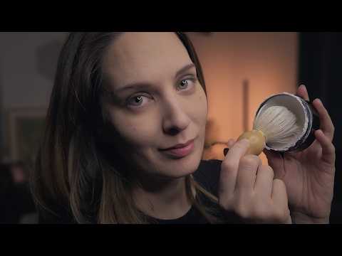 ASMR Barbershop (Hot Towel, Beard Brushing, Shaving Sounds)