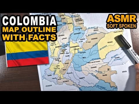 ASMR - Drawing COLOMBIA map contour over its regions with best known facts explained | Soft spoken
