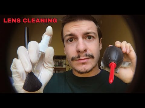 [ASMR] Lens Cleaning with Fisheye Lens | Spray Bottle, Rubber Glove, Lens Brushing, etc.