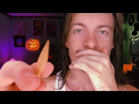 [ASMR] Whispering Halloween Trigger Words with Lens Poking with Wooden Tools | Visual ASMR Triggers