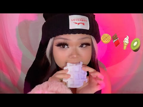 ASMR EATING FAKE FOOD (squishy waffle🧇, chocolate🍫, ice cream🍦& MORE!!)(realistic!)