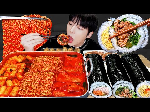 ASMR MUKBANG 직접 만든 불닭 떡볶이 불고기 계란 김밥 먹방 ! 레시피  Fire noodles Tteokbokki & kimbap  EATING
