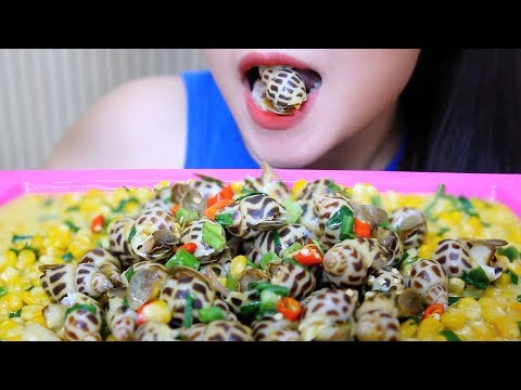 ASMR Stir fried sweet snails with corn , crunchy eating sounds | LINH-ASMR