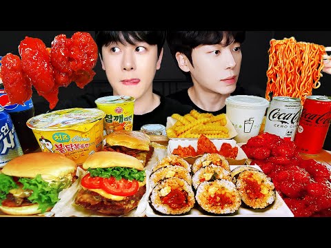 ASMR MUKBANG | 직접 만든 치즈 불닭볶음면 양념치킨 김밥 치즈스틱 먹방 FRIED CHICKEN AND FIRE NOODLES