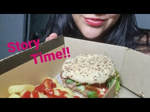 ASMR comiendo hamburguesa y papas fritas + Story time "Ex amigo tóxico de mi esposo"