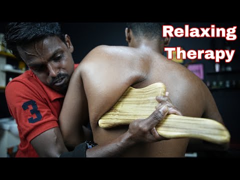 Relaxing Body Massage Therapy By Strong Wrist Barber | Wooden Tool Deep Tissue Body Massage ASMR