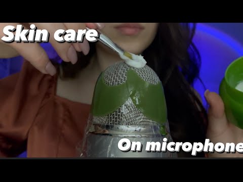 Asmr skin care on microphone