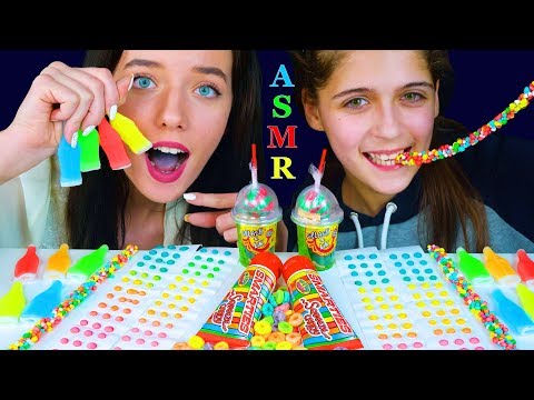 ASMR RAINBOW DESSERTS, NERDS ROPE, CANDY BUTTONS RACE, SQUEEZE SMARTIES, SPLASH-N-LIK