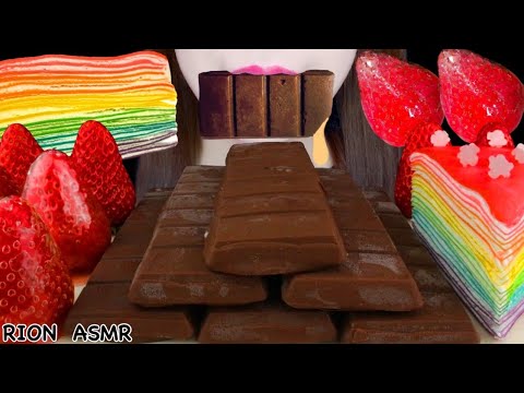 【ASMR】CHOCOLATE BAR ICECREAM,CANDIED STRAWBERRY,RAINBOW CREPE CAKE MUKBANG 먹방 EATING SOUNDS