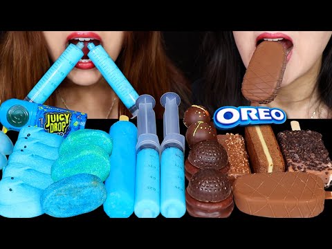 ASMR BLUE JELLY PUDDING SHOOTER, CRYSTAL MARSHMALLOW EGGS, CHEESECAKE, CRUNCHY CHOCOLATE ICE CREAM먹방