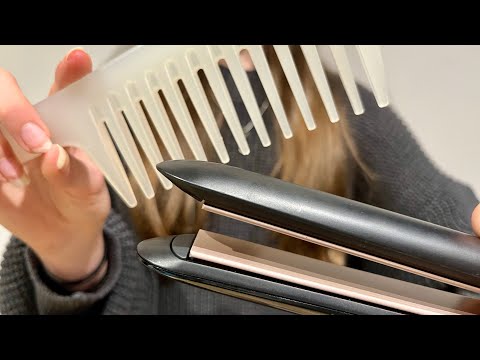ASMR Brushing + Straightening your hair | Hair brushing | lo -fi | Spray sounds | No talking