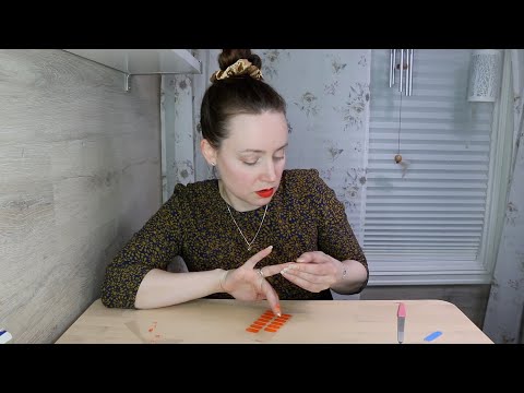 ASMR Whisper Putting On Nail Wraps ("painting" nails Orange) | Nail Filing Sounds