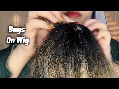 ASMR Bugs Searching and Plucking (gum chewing) - Wig On mic Scratching   