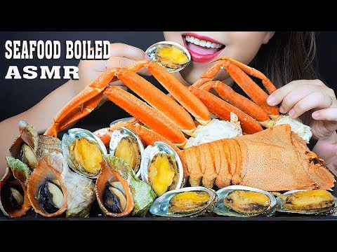 ASMR SEAFOOD BOILED(BIG MOUTH SNAIL,SNOW CRAB,SLIPPER LOBSTER,ABALONE) EATING SOUND| LINH-ASMR 먹방